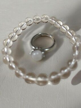 Clear Quartz Bead Bracelet Ring Set - Classic Women’s Jewelry
